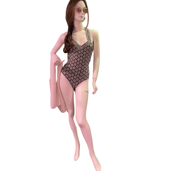 Saha 1-Piece Size S, B/W Patterned Design With B/W Stripe Straps - Picture 1 of 12